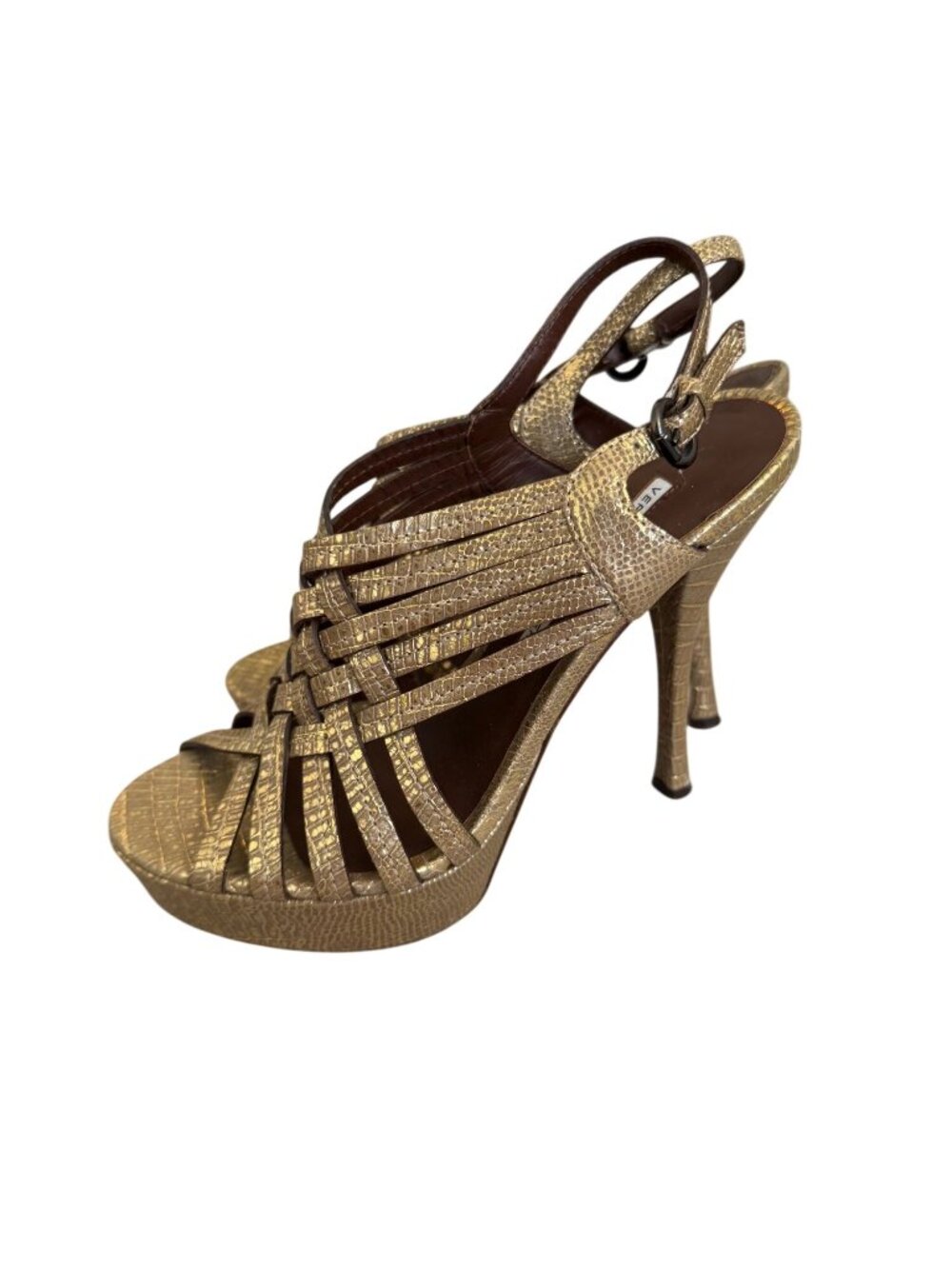 VERA WANG Lavender Gold Leather Metallic Platform Heels Size 7 - Picture 5 of 10